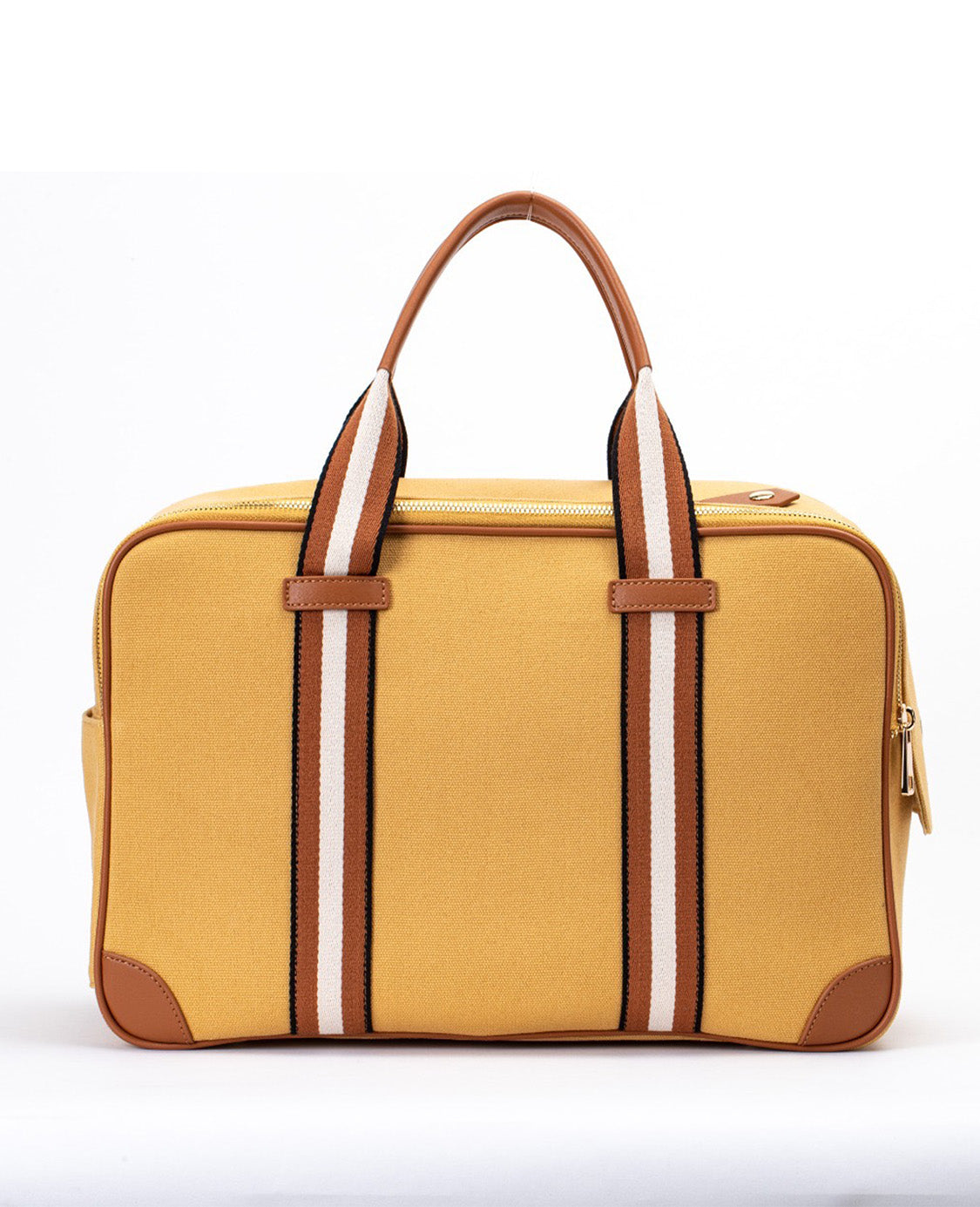 backside look of yellow mustard canvas dog carrier