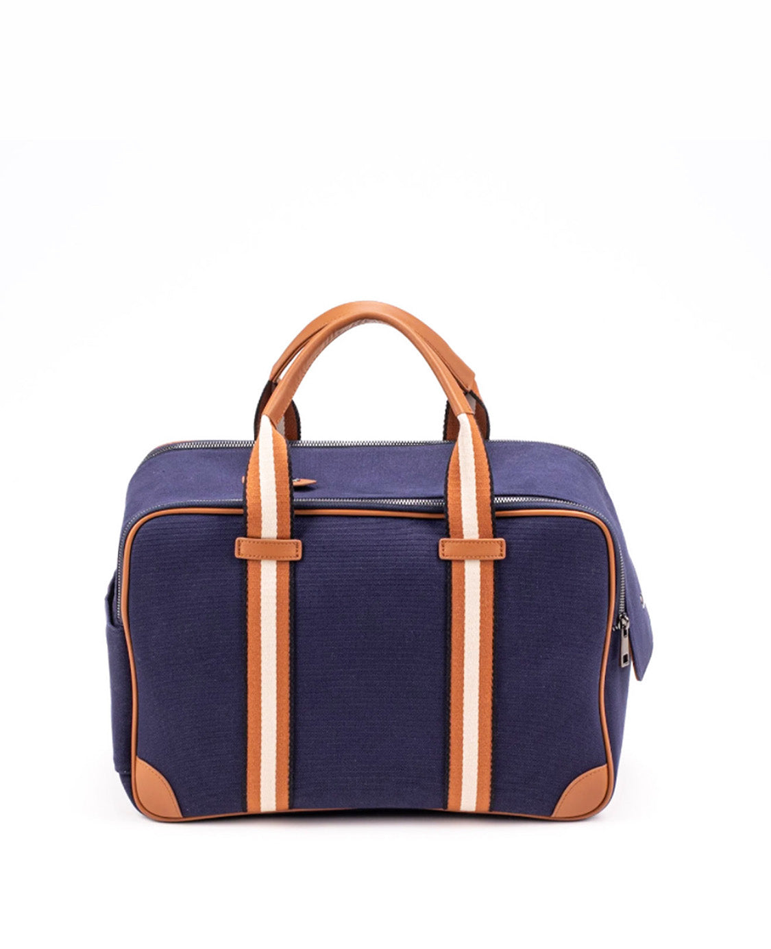 backside look of navy blue canvas dog carrier