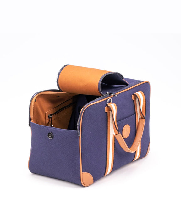inside look navy blue canvas dog carrier