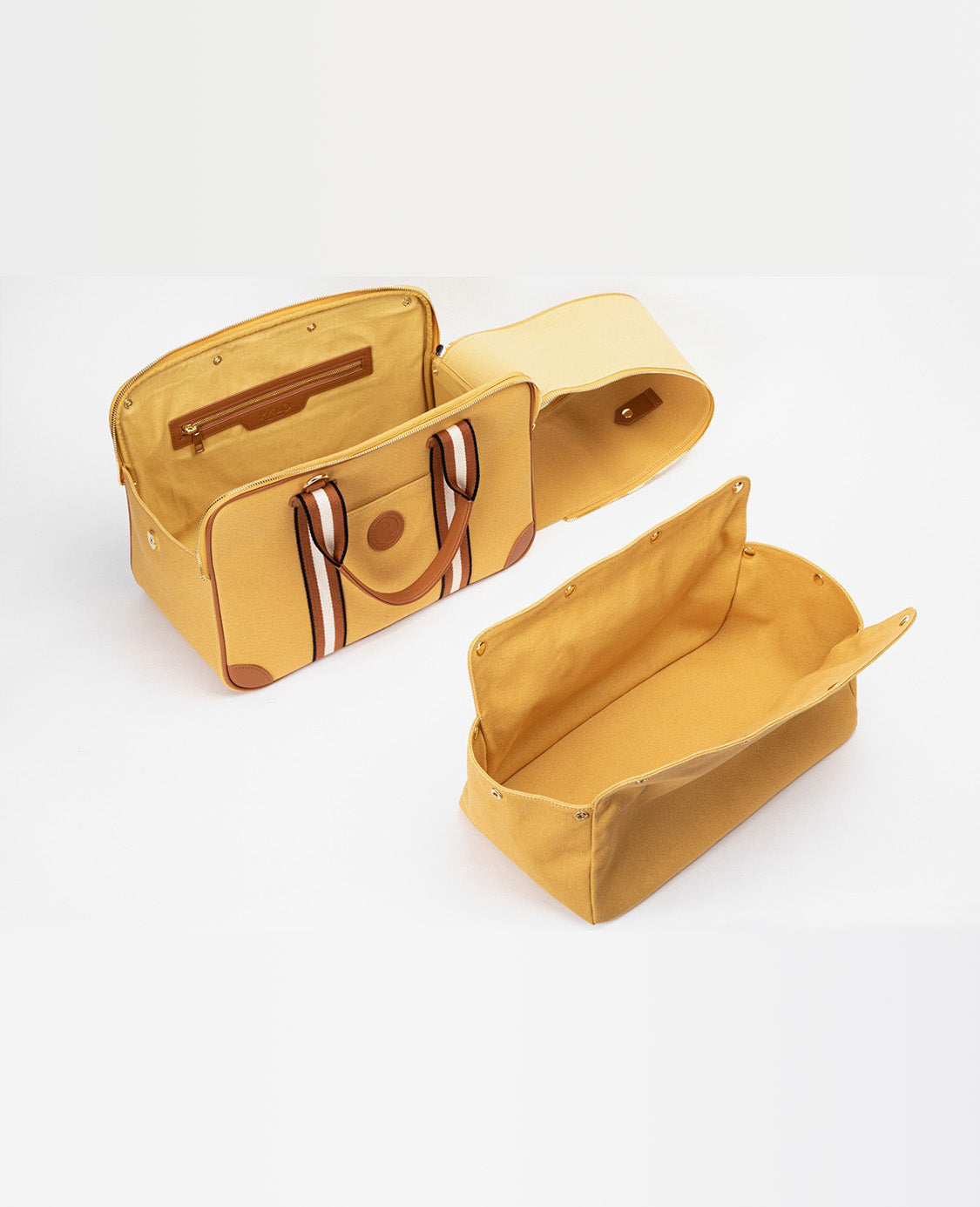 inside look of yellow mustard canvas dog carrier 