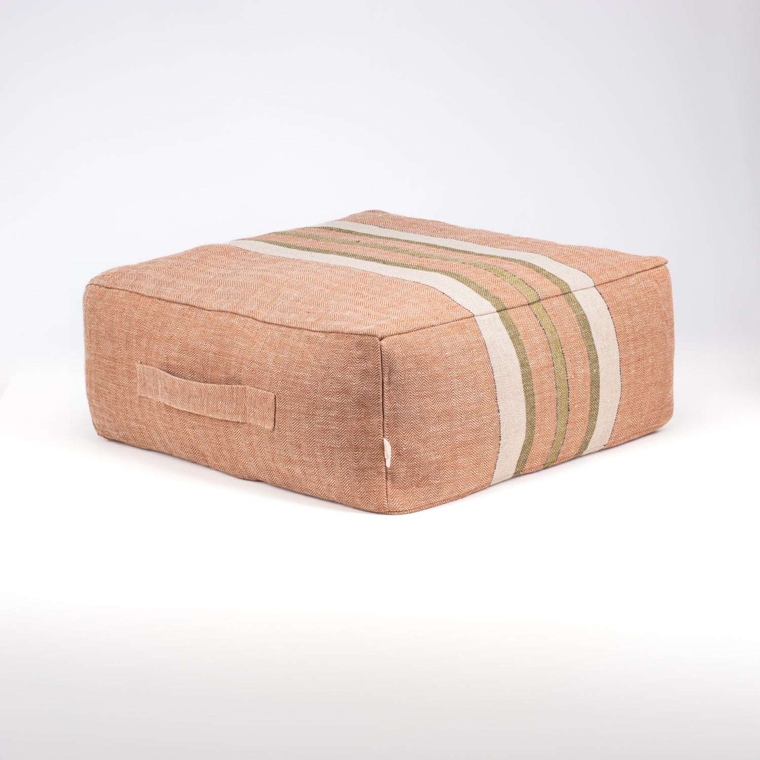 chestnut + olive green stripes, floor cushion dog beds
