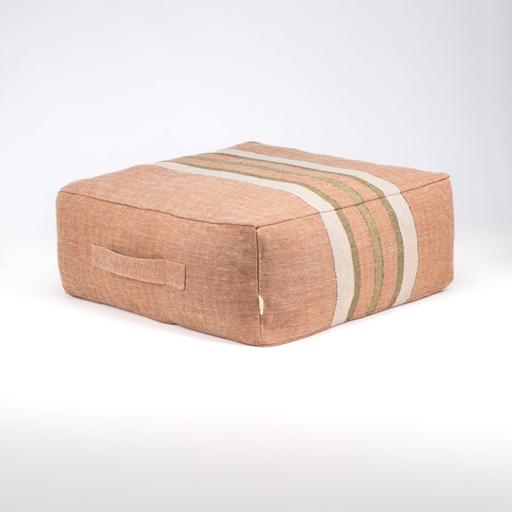 chestnut + olive green stripes, floor cushion dog beds