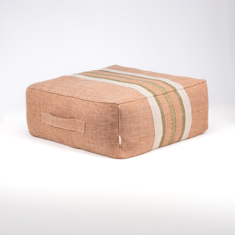 chestnut + olive green stripes, floor cushion dog beds