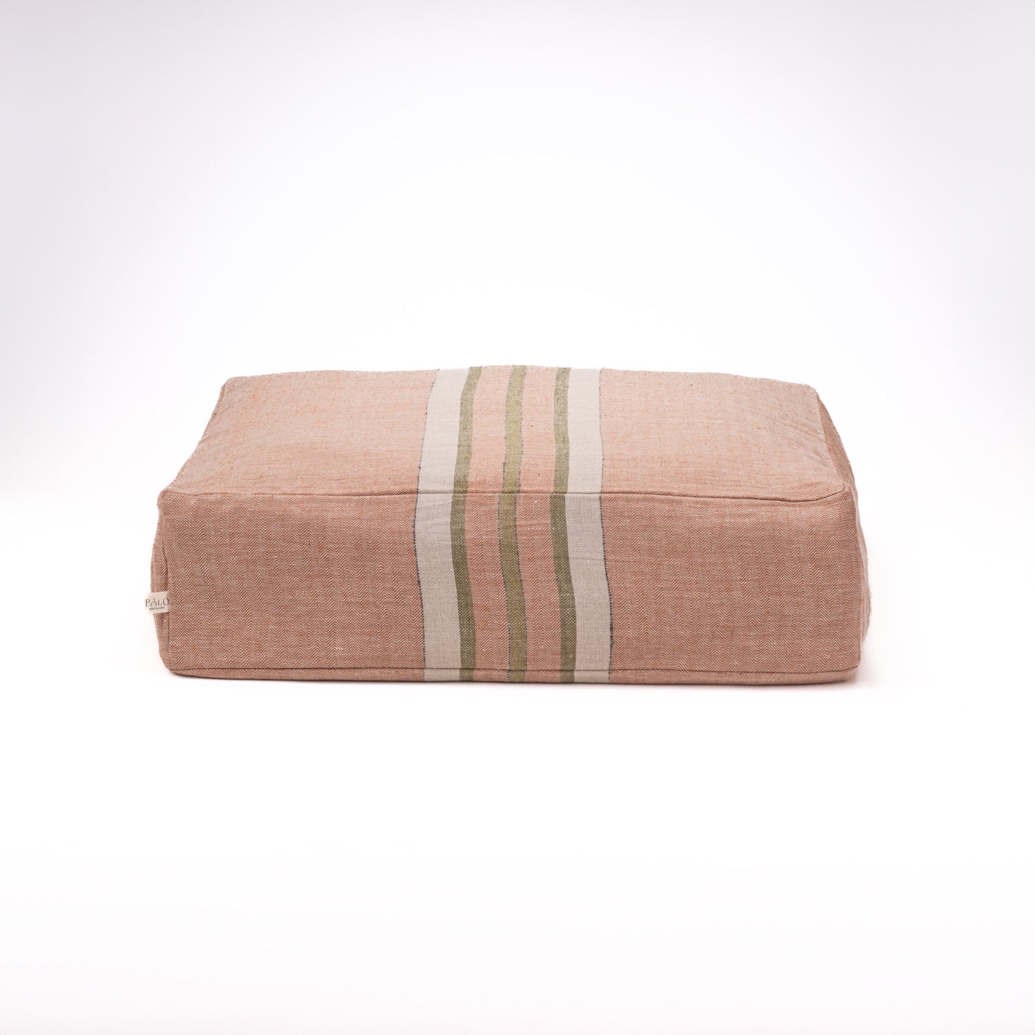 chestnut + olive green stripes, floor cushion dog beds