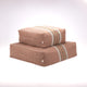 chestnut + olive green stripes, floor cushion dog beds